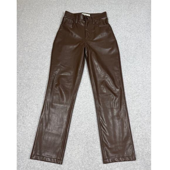 Abercrombie & Fitch Womens Size 0/25 Curve Love 90's Straight Faux Leather Pants - Picture 2 of 14